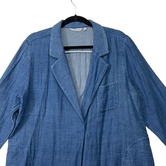 Soft Surroundings Chambray Denim Frayed Edge Longline Jacket xl - Picture 2 of 15